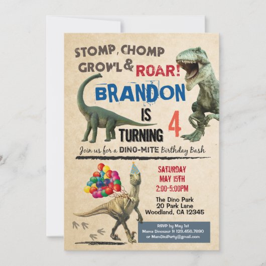 Dinosaurier Einladung zum Geburtstag (Vorderseite)