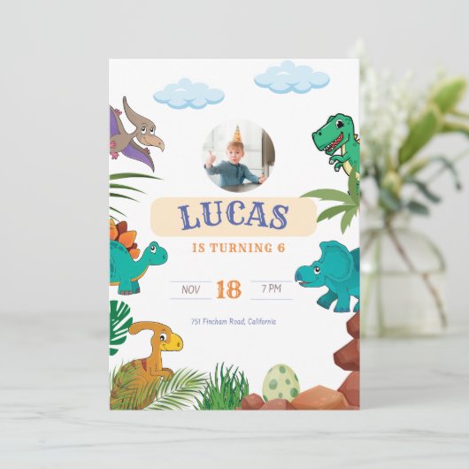 Dinosaurier Einladung zum Geburtstag (Stehend Vorderseite)
