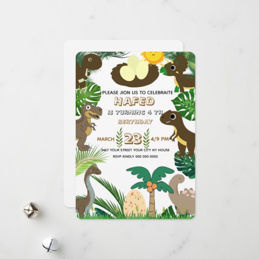 Dinosaurier Einladung zum Geburtstag: Dino Adventu (Vorderseite/Rückseite Beispiel)