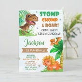 Dinosaurier Einladung zum Geburtstag Dino Einladun (Stehend Vorderseite)