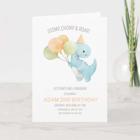 Dinosaurier Einladung zum Geburtstag, Minimalistis (Vorderseite)