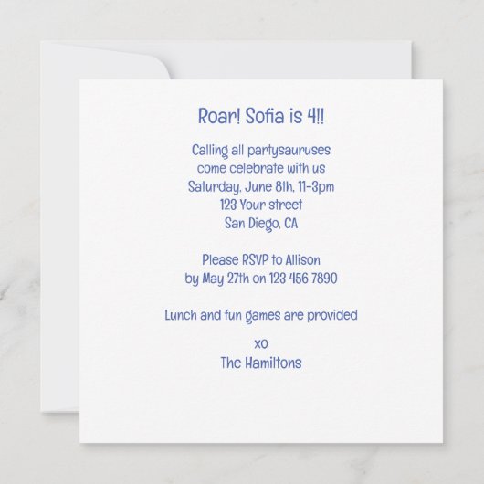 Dinosaurier Einladung zum Geburtstag, Triceratops (Rückseite)