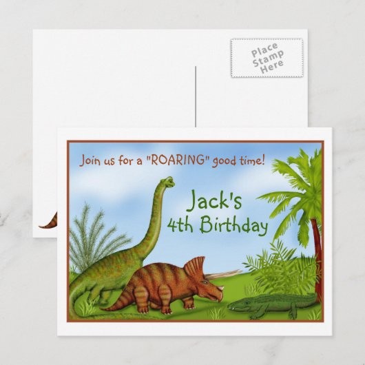 Dinosaurier Einladungspostkarte (Vorne/Hinten)
