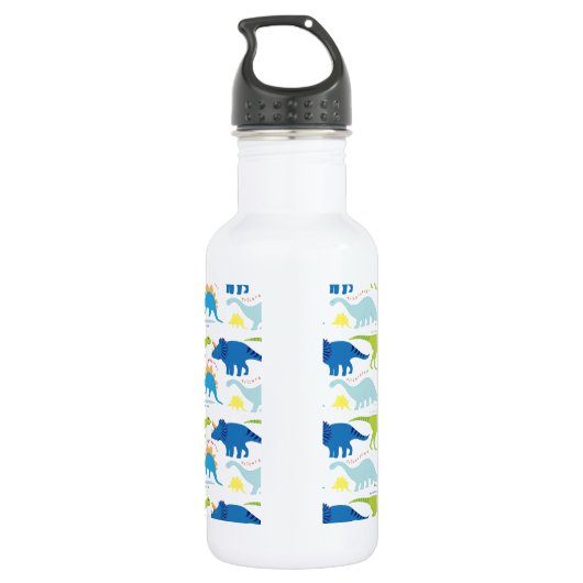 Dinosaurier entwirft blaue und grüne edelstahlflasche (Rückseite)