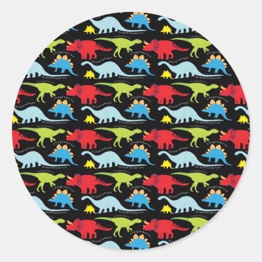 Dinosaurier entwirft Blaues Grün auf schwarz Runder Aufkleber (Vorderseite)
