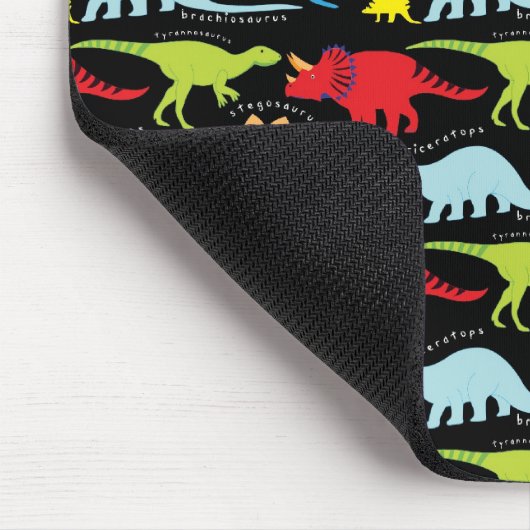 Dinosaurier entwirft blaues Rot-Grün auf Schwarzem Mousepad (Ecke)