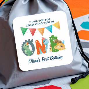 Dinosaurier Erster Geburtstag Danke, Square Sticke Quadratischer Aufkleber