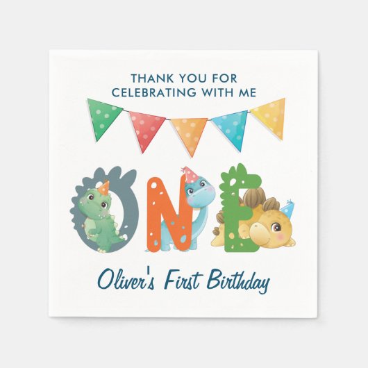 Dinosaurier Erster Geburtstag Serviette (Vorderseite)