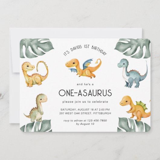 Dinosaurier Erstgeburt Oneasaurus-Party Einladung (Vorderseite)