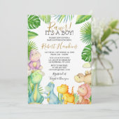 Dinosaurier Es ist eine Boy Baby Dusche Einladung (Stehend Vorderseite)