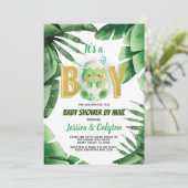 Dinosaurier Es ist eine Kinderdusche per Post Einladung (Stehend Vorderseite)