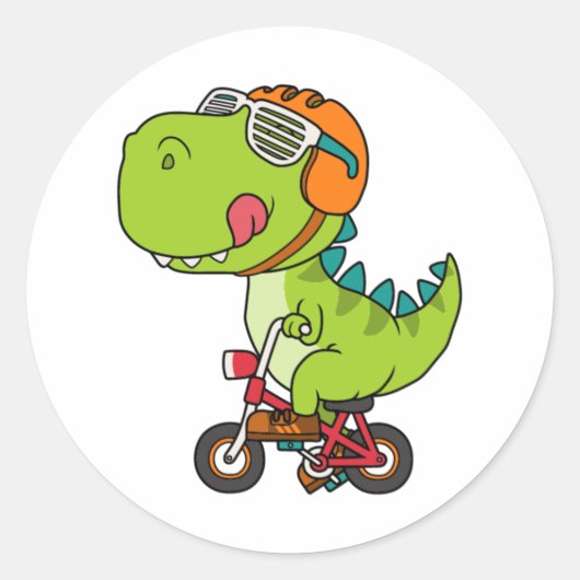 Dinosaurier fahren mit dem Fahrrad Runder Aufkleber (Vorderseite)