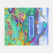 Dinosaurier farbenfroh Personalisiert blau Fleecedecke (Vorderseite (Horizontal))