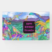 Dinosaurier farbenfrohe Aquarell Mädchen Geburtsta Banner (Horizontal)