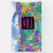 Dinosaurier farbenfrohe Aquarell Mädchen Geburtsta Banner (Vertikal)