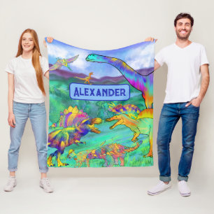 Dinosaurier farbenfrohe Personalisierte blaue Fleecedecke