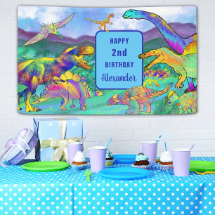 Dinosaurier farbig 2. Geburtstag Personalisiert Banner