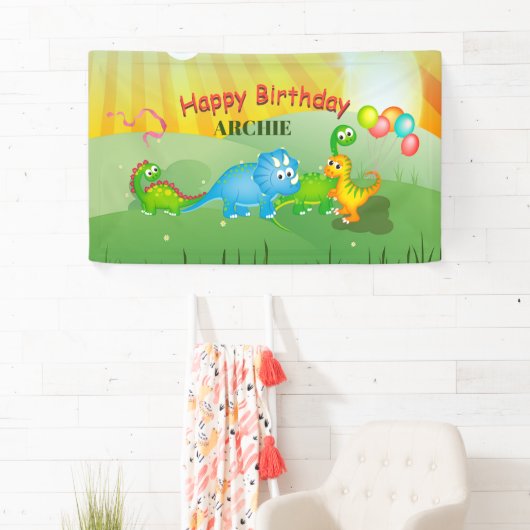 Dinosaurier Farbige Balloons Kinder Grün Geburtsta Banner (Insitu)