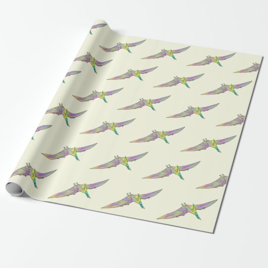 Dinosaurier farbiges Pterodactylmuster Geschenkpapier (Ungerollt)