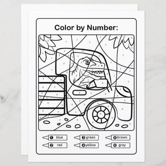 Dinosaurier Farbseite nach Anzahl - Dino im Auto (Vorne/Hinten)