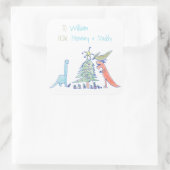 Dinosaurier-Feiertags-Weihnachtsaufkleber Quadratischer Aufkleber (Tasche)