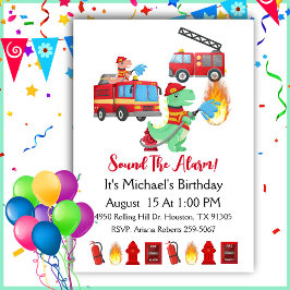 Dinosaurier Fire Fighter Boy Birthday Party Einladung