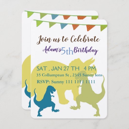 Dinosaurier Flags Kindergeburtstag Einladung (Vorne/Hinten)