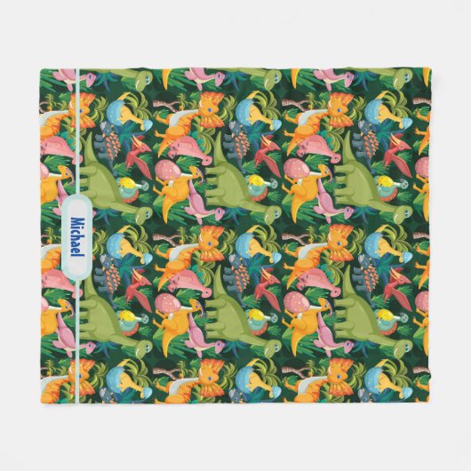 Dinosaurier-Fleece personalisieren Boy's Name Blan Fleecedecke (Vorderseite (Horizontal))