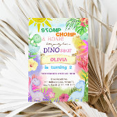 Dinosaurier Floral Glitzer Girl 2. Geburtstag Einladung