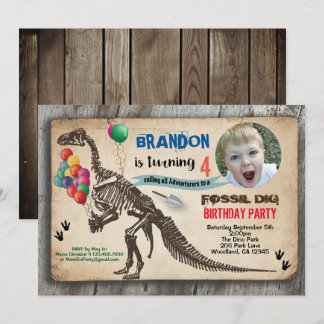 Dinosaurier Fossil graben Geburtstag Foto Einladun Einladung