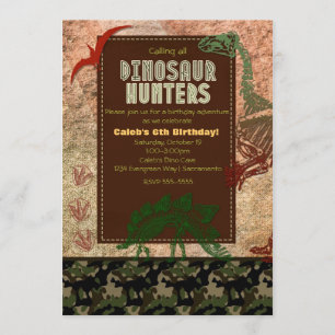 Dinosaurier-Fossil- und Camo-Geburtstagseinladunge Einladung