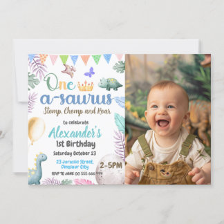 Dinosaurier-Foto 1. Geburtstag 1-A-Saurus-Party Einladung