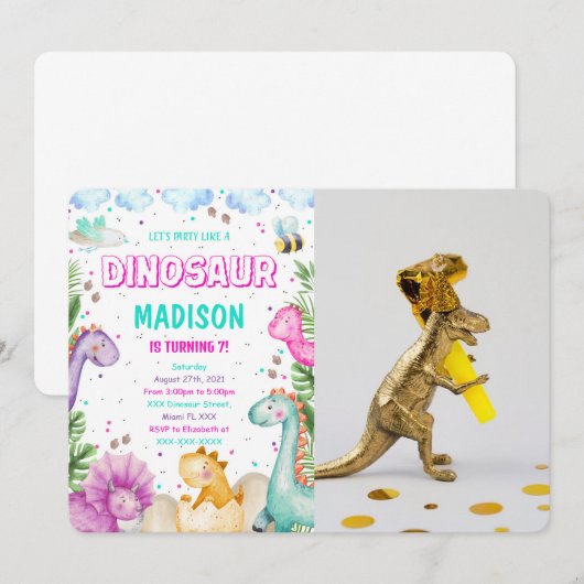 Dinosaurier Foto Einladung (Vorne/Hinten)