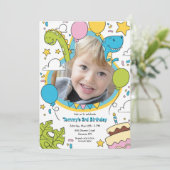 Dinosaurier Foto Geburtstagsparty Einladung (Stehend Vorderseite)