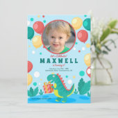 Dinosaurier Foto Geburtstagsparty Einladung (Stehend Vorderseite)