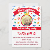 Dinosaurier Foto Party Red Einladung (Vorderseite)