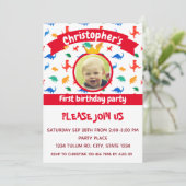 Dinosaurier Foto Party Red Einladung (Stehend Vorderseite)