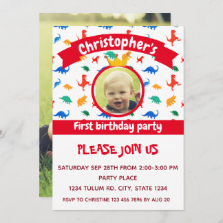 Dinosaurier Foto Party Red Einladung