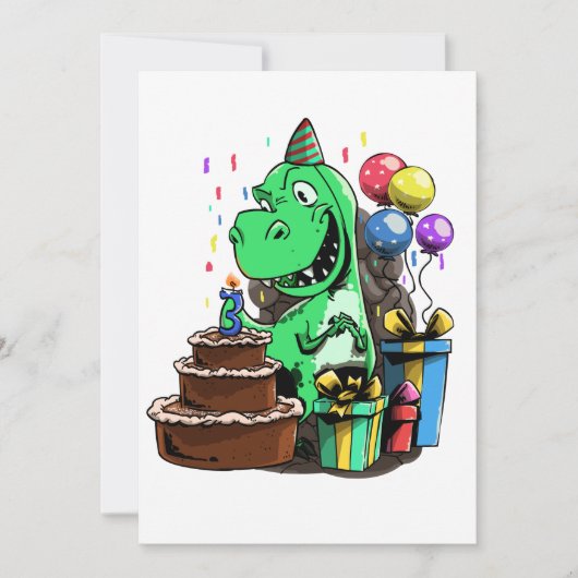 Dinosaurier Geburtstag - 3 Jahre alt Einladung (Vorderseite)