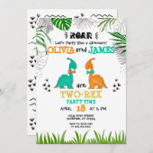 Dinosaurier Geburtstag ANY AGE Twins Party Aquarel Einladung (Vorne/Hinten)