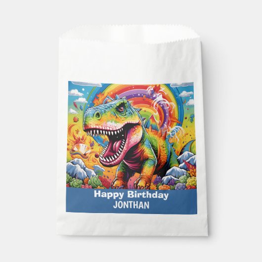 Dinosaurier Geburtstag bunt niedlich Geschenktütchen (Vorderseite)