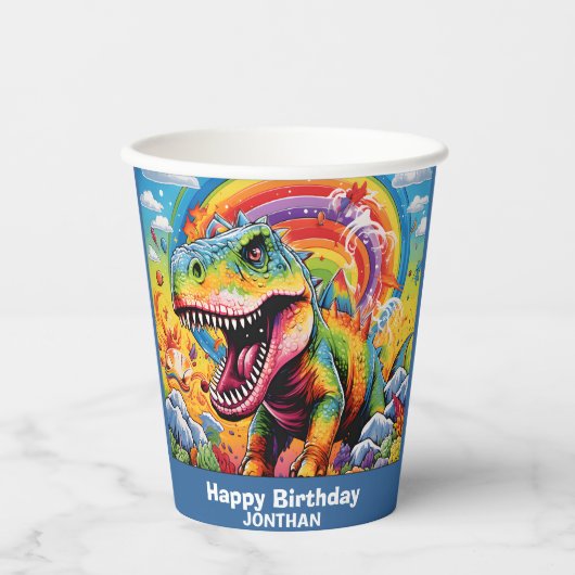Dinosaurier Geburtstag bunt niedlich Pappbecher (Vorderseite)