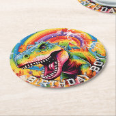 Dinosaurier Geburtstag bunt niedlich Runder Pappuntersetzer (Angewinkelt)