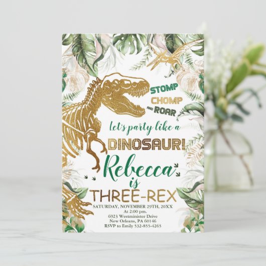 Dinosaurier Geburtstag, Dino T-Rex Einladung (Stehend Vorderseite)