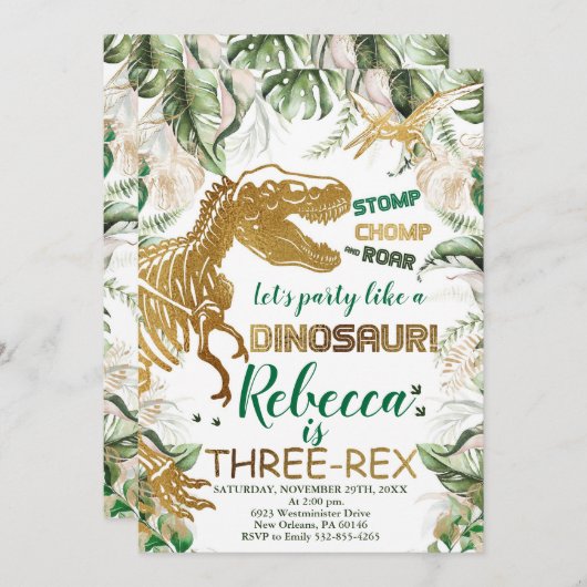 Dinosaurier Geburtstag, Dino T-Rex Einladung (Vorne/Hinten)