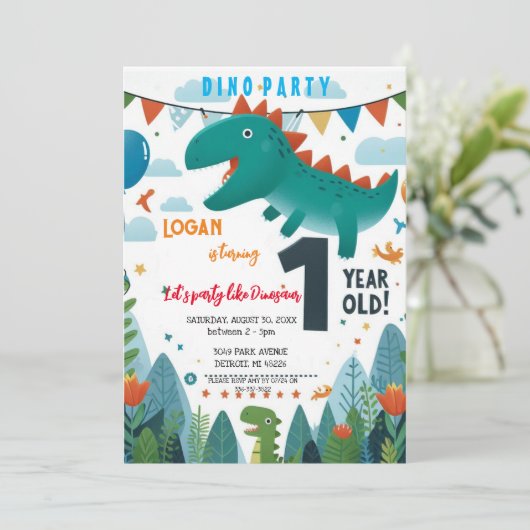 Dinosaurier Geburtstag Einladung (Stehend Vorderseite)