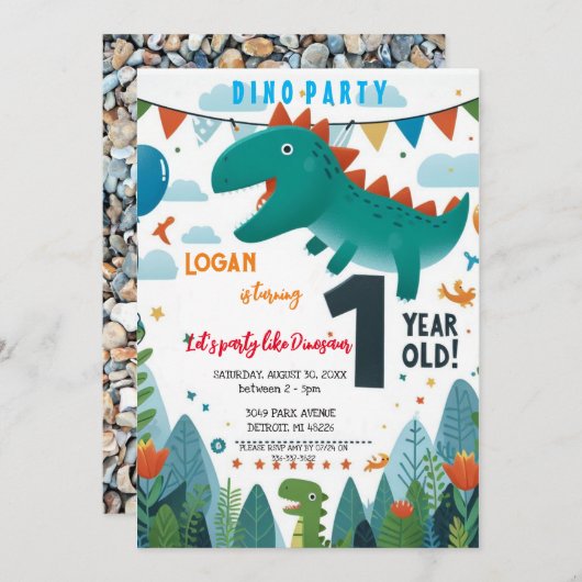 Dinosaurier Geburtstag Einladung (Vorne/Hinten)