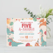 Dinosaurier Geburtstag Einladung fünf. Niedliches  (Stehend Vorderseite)