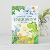 Dinosaurier Geburtstag Einladung Stomp, Chomp & Ro (Stehend Vorderseite)