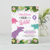 Dinosaurier Geburtstag Einladung Vier Wilde Dino P (Stehend Vorderseite)